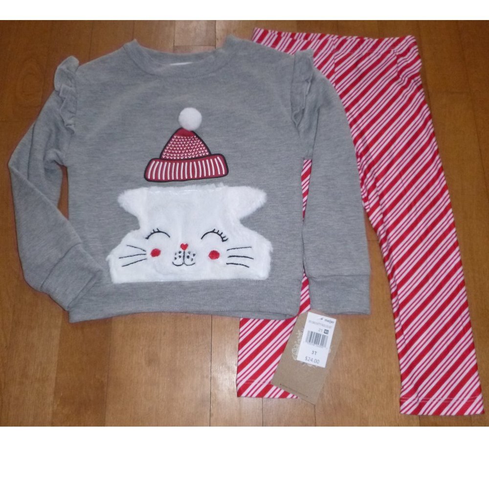 Toddler Forever Me Christmas CAT Kitten Sweatshirt & Leggings Size 2T 3T NWT